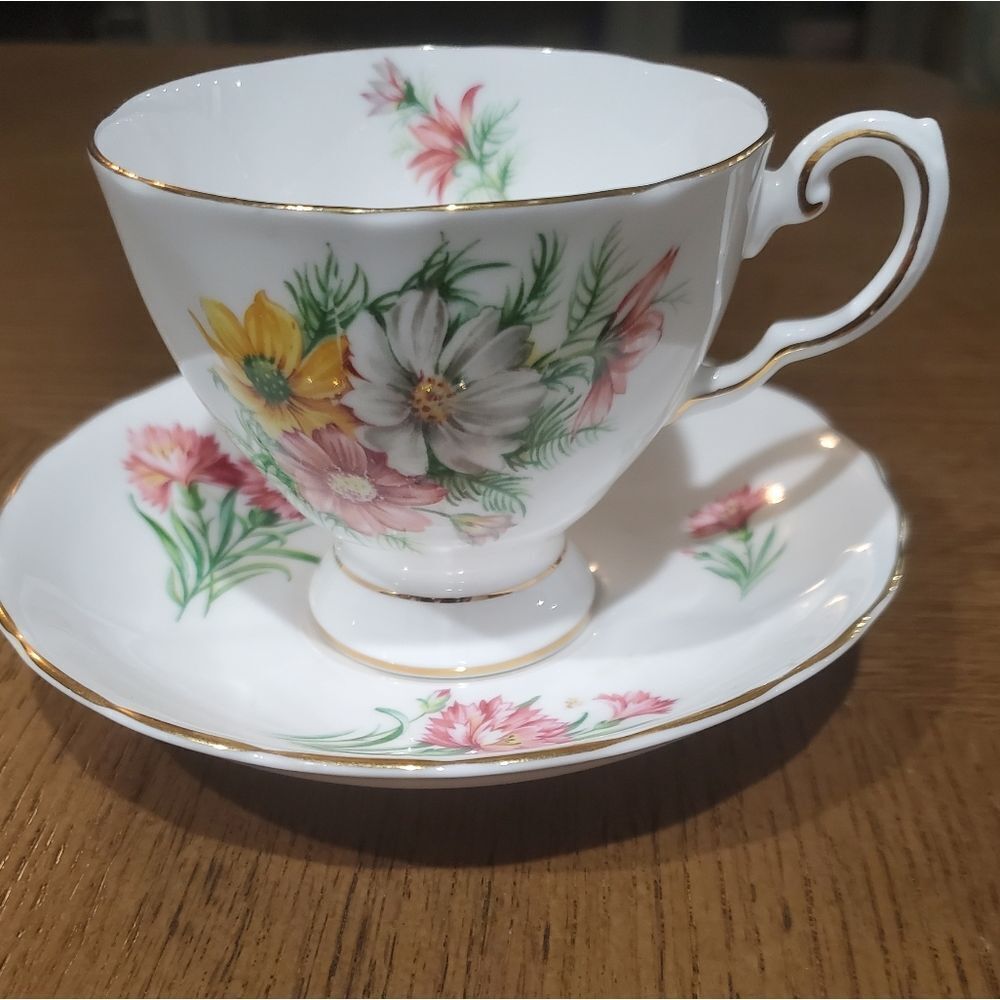 TUSCAN English Fine Bone China Birthday Flowers teacup and saucer